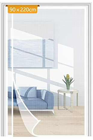 Yotache Moustiquaire Porte Fenetre 90 x 220 cm, Moustiquaire Baie Vitree Coulissante, Bande Adhésive Fermeture Automatique, Pour Porte De Balcon, Porte Cave, Porte de Terrasse …