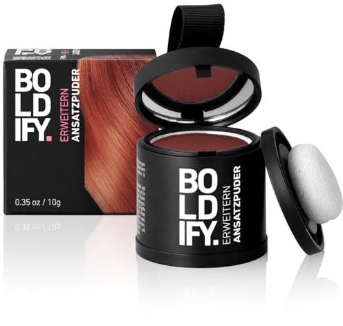 BOLDIFY Ansatzpuder Großpackung - Haar Concealer zur Haarverdichtung für Frauen und Männer, Grauabdeckung für 48h, wasserfestes Haar Make-up zum Ansatz kaschieren (Rotbraun)