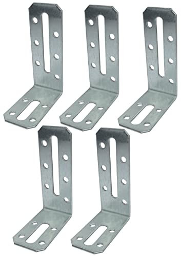 AERZETIX - C58918 - Lot de 5 Équerres d'assemblage réglables 80x55x30x2 mm à coins biseautés - trous de montage 10+2 - pour cloisons en plaques de plâtre plan de travail - en acier zingué Z275