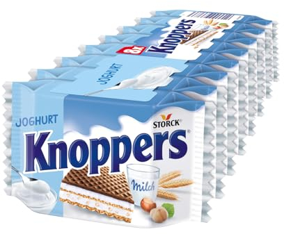 Knoppers Joghurt – 8 x 25g – Gefüllte Waffelschnitte mit Joghurtcreme und Nougatcremefüllung