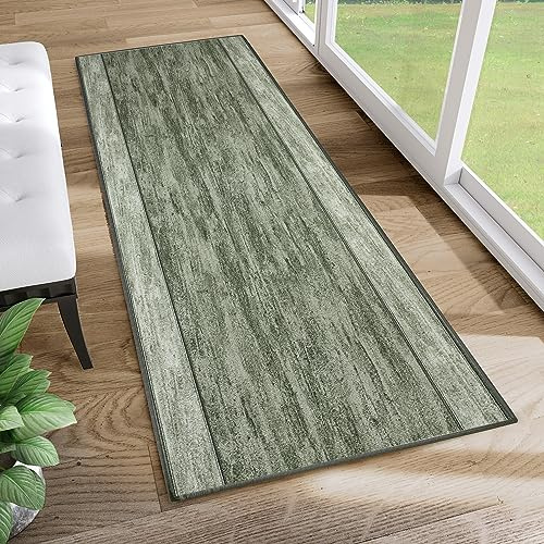 TAPISO Anti Rutsch Teppich Läufer rutschfest Brücke Meterware Modern Grün Meliert Streifen Design Flur Küche Wohnzimmer Diele 67 x 600 cm