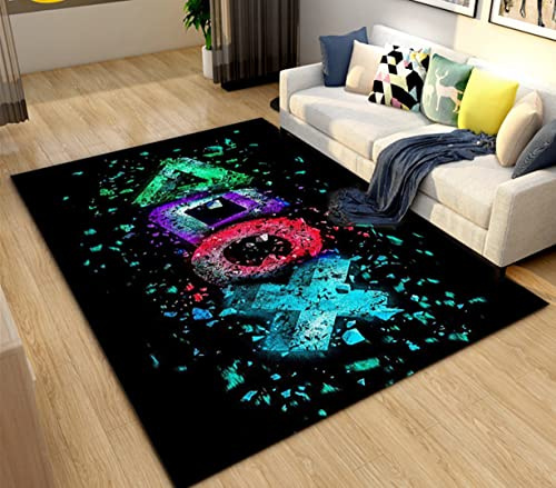 Große Teppiche Gamer Wohnzimmer Schlafzimmer Rug Controller Action Taste Rutschfeste Polyester Bodenmatte Küche Flur Badezimmer Fußmatte Teen Jungen Kinder Spielteppich (Schwarz 1,160x200 cm)