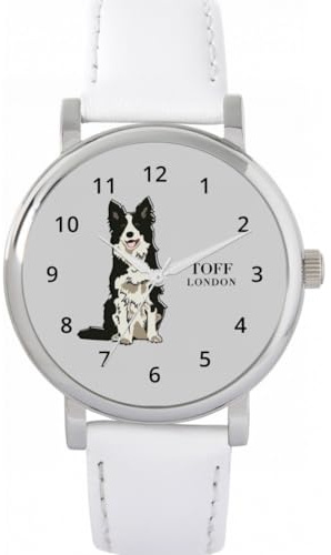 Toff London Orologio per cani Border Collie bianco nero