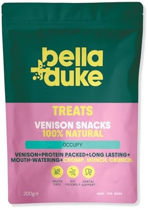 Bella+Duke Venison Snack for Dogs - Natural Alternative to Dental Sticks & Raw Hide - Long Lasting Chew for Cleaner Teeth & Prevents Plaque - Grain-free, High Protein and Hypoallergenic
