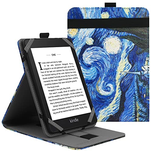 VOVIPO Coque de Protection Universel pour Kindle Paperwhite Kobo Liseuse 6 Pouces, étui Folio Compatible avec la liseuse Sony/Kobo/Tolino/Pocketbook/Kindle 6,avec Support Multi - Angles-StarrySky