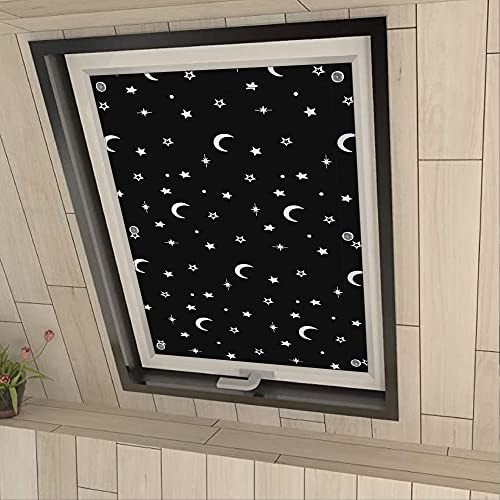 Eurohome 100% Verdunkelung Dachfenster Rollo ohne Bohren Sonnenschutz Verdunkelungsrollo mit Saugnäpfen für Velux-Fenster Mond Sterne 60x78 cm für MK04