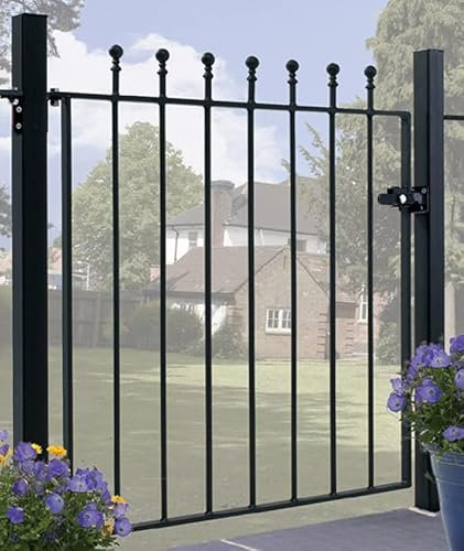 Manor Higher Flat Top Single Gate - Solid Steel - Fits Gap of 914 mm x 1220 mm High - Electro Galvanised/Black Powder Coated