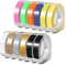 12X Kompatibel mit Dymo Prägeband 9mm für Dymo Omega Junior Prägegerät, als Kompatibel mit Omega Junior Etikettenband Schwarz/Silber/Transparent/Gold/Champagner Gold/Olivgrün/Fluoreszierendes