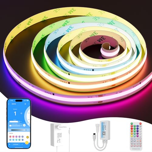 PAUTIX RGB Smart IC COB LED Streifen Pixel Adressierbar 5m,DC24V Farbwechselstreifen Mehrfarbig WS2811 Smart IC Flexibles LED Band licht mit App Steuerung und Netzteil für Party DIY Dekoration