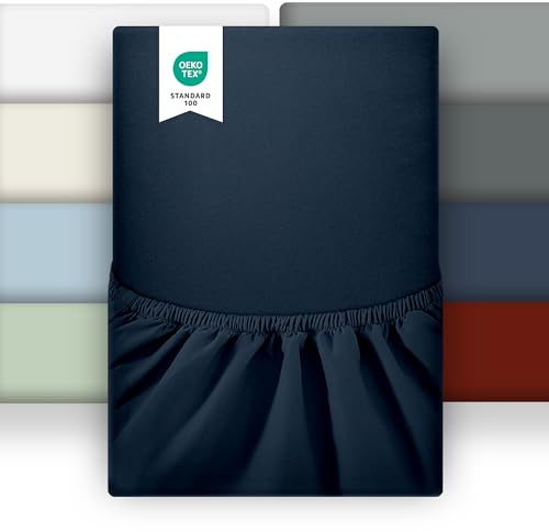 puredown 2er Set Spannbettlaken 90x200cm Mikrofaser Bettlaken für Matratzen bis zu 25-30cm, Angenehm Atmungsaktive Spannbetttücher Bettwäsche,Oeko-Tex, Marine