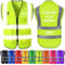FwSYouMAI Gilet de sécurité personnalisé avec Logo/nom imprimé 5 Poches réfléchissantes Haute visibilité