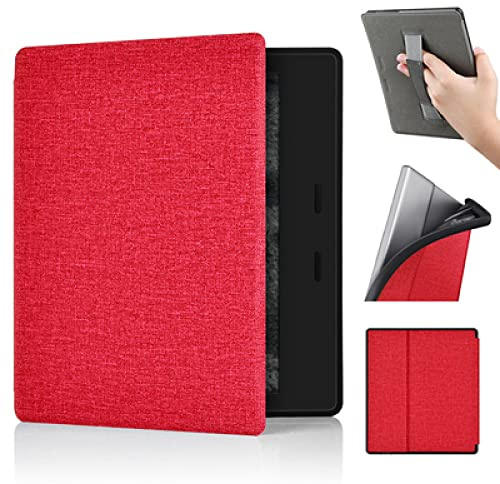 Case for 7'' Kindle Oasis Fabric Cover 10th Generation - 2019 Release [Model No: S8IN40] with Hand Strap & Auto Sleep/Wake, Slim PU Leather Protective Covers ONLY Fit Kindle Oasis 2019 E-Reader,red