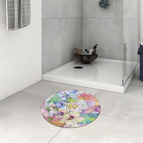 DHAEY Badezimmerteppich rutschfest Tropische Blumen-Bunte Orchidee Waschbar Teppich rund Weich Flauschig Badteppich Weich Kurzflor Mikrofaser Badvorleger 60 cm