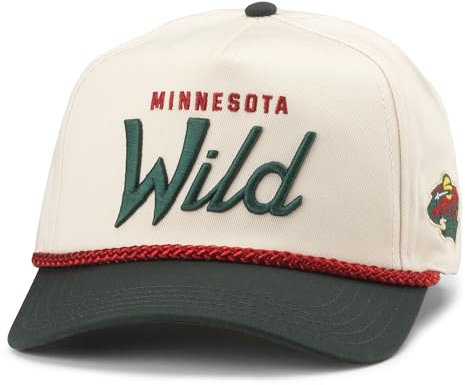 AMERICAN NEEDLE NHL National Hockey League Team Roscoe verstellbare Baseballmütze, Creme, Dunkelgrün (Minnesota Wild), Einheitsgr��e