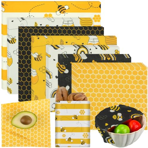 Tranqun 27 Pack Beeswax Wraps for Food Reusable Beeswax Assorted Bread Storage Wrap Fresh Food Keeper for Covering Dishes Sandwich Cheese Fruit Bread Snacks 3 L 9 M 15 S Sizes