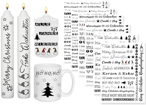 Sugeru 6 PCS Kerzentattoos Weihnachten (200+ Muster),Wassertransferdruck | DIY asserschiebefolie Kerzen | Kerzenaufkleber Weihnachts Sticker | Kerzen Dekorieren | Ostern,Adventskerze (Weihnachten C)