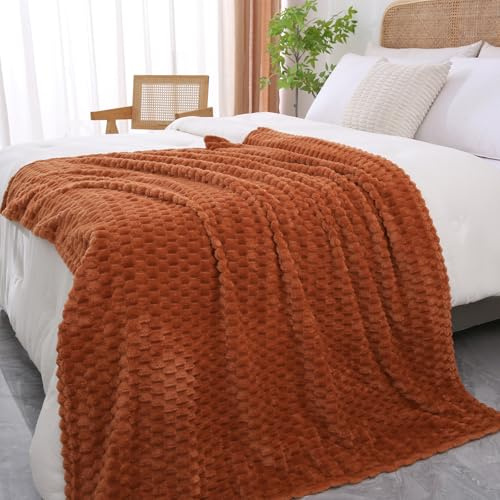 Puncuntex Überwurfdecke, flauschig, 3D-Jacquard, dekorativ, Flanell-Fleece, superweich, kuschelig, für Couch, Sofa, Stuhl, leicht, 274 x 228 cm, Burnt Orange