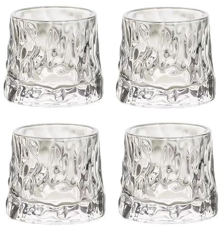 NobeOnbe 4pcs Verres à Whisky rotatifs, Verre à Motifs de Marteau rétro à la Maison, Tasse à vin rotative en Verre de Cristal 150ML,A