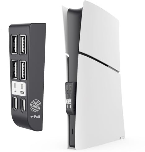 USB Hub for PS5, 5 Port High-Speed USB Expansion Hub Extender Splitter Charger for Playstation 5, 4 USB + 1 Type C Charging + 1 Type C Port - Black