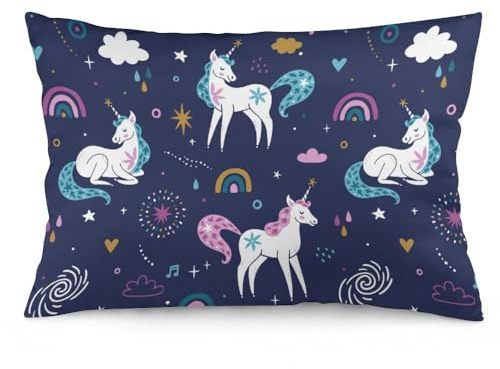 Zhimahou 60 x 40 cm Kissenbezüge, kindliche magische Einhörner, Regenbogenwolke, Stuhlkissen, Sofakissen, Sitzkissenbezüge, Bett-Kissenbezüge