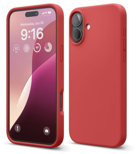 elago Compatible with iPhone 16 Plus Case, Premium Liquid Silicone Case, Full Body Protective Cover, Shockproof, Slim Phone Case, Anti-Scratch Soft Microfiber Lining, 6.7 inch (Red)