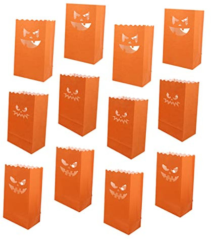 Angoily Halloween Kürbis Kerze Licht Papiertüten 12 Stück Papier Laterne Dekorationen Für Partys