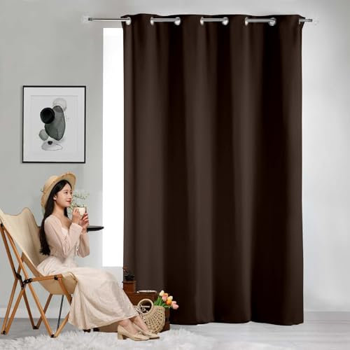 GAIFNAG Rideau Occultant - Rideau 160 x 240 cm Opaque à Oeillets Isolation Lumiere Anti UV Decoration Rideaux de Porte Chenille pour Porte Fenetre Dressing Salon, Marron