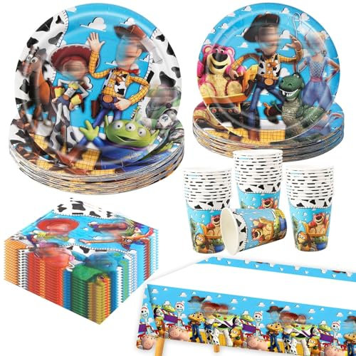 81 Pcs Story Party Supplies Tableware Set - Birthday Decorations With Plates, Cups, Napkins, Table Cloth, Banner for 20 Guests - Boys Girls Children