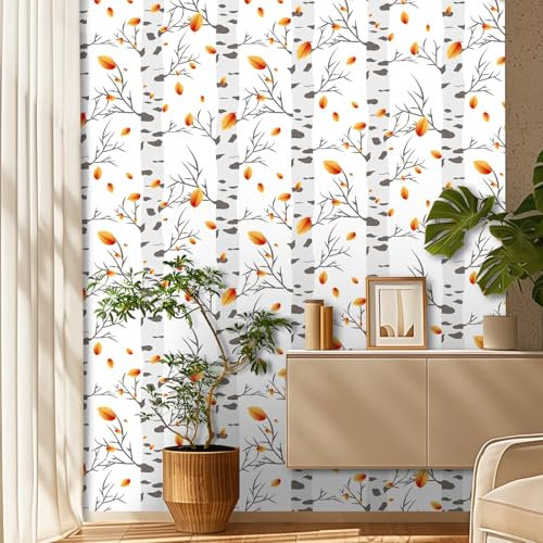 Shackcom Papier Peint Autocollant Mural Peinture Colorée Feuille d'automne 44.5x1000cm Papier Adhesif Mural Film de PVC Imperméable Vinyle Film pour Décoration Salle de Chambre Salon Meuble (Orange)