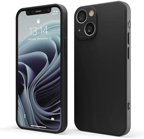 Red Ember Coque de protection antichoc pour iPhone, ultra fine en silicone liquide avec finition mate et doublure en microfibre douce anti-rayures (noir, iPhone 15 Plus)