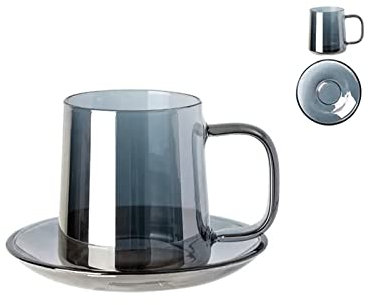 Tazze 260ML Semplice tazza da caffè e piattino Set tinta unita Vetro trasparente Tazza da caffè for la casa Tazza da caffè for ufficio di alta bellezza Tazza e piattino Tazzine Caffè(Blue)