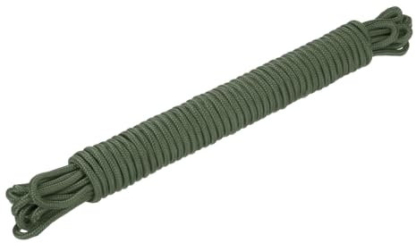 sourcing map Polypropylene Rope Braid Cord 15M/49.2ft 8mm Dia Dark Green for Indoor Outdoor Camping Clothes Line