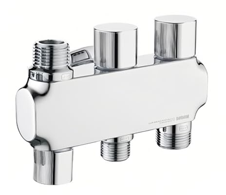 nomona Vierwege-Eckventil, Wandanschluss und drei Ausgänge, Messing, verchromt, Kombiventil für Küche, Bad (männlich G3/20.3 cm x G1/5.1 cm x G3/10.2 cm Ausgänge)