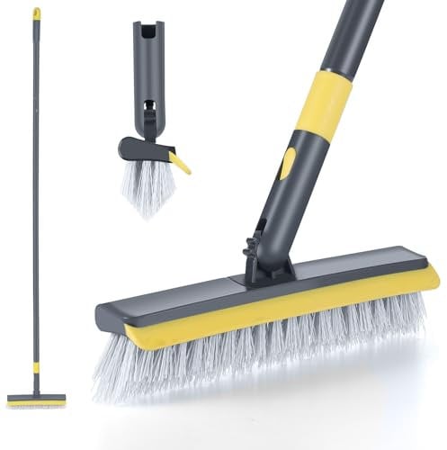 Grout Brush with Long Handle, 57 Inch Grout Cleaner for Tile Floors, V-Shape Shower Scrubber Stiff Bristle Brush for Cleaning Bathroom Wall, Shower, Kitchen