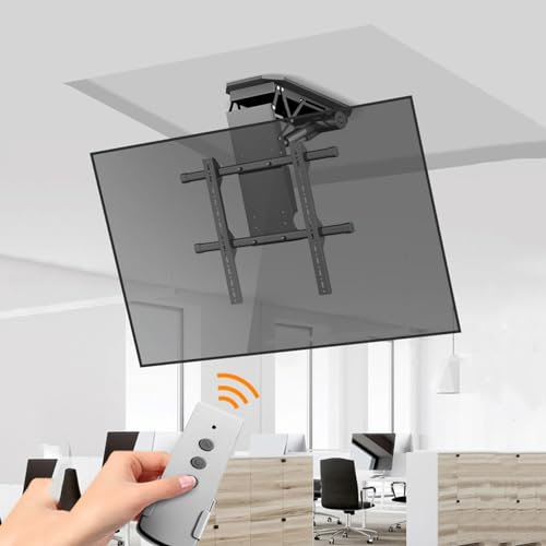 Support TV Plafond motorisé pour Table - Support Montage TV Plafond réglable, Support Plafond TV électrique avec télécommande et Commande par Interrupteur, élévateur TV motorisé pour téléviseurs 50