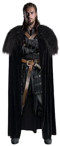 keland Wikinger Fell Umhang Herren Mittelalter Game of Thrones Kostüm für Halloween (Schwarz)