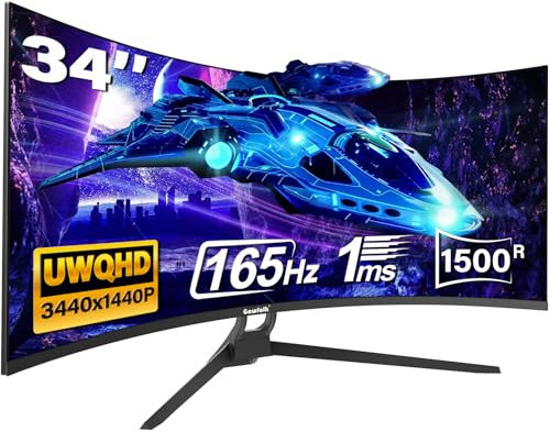 Gawfolk 34 Pollici Ultrawide Curved Gaming Monitor UWQHD 3440x1440 165hz con FreeSync e Eye Care Technologie, Supporta VESA 75 x 75 mm - Schermo di Computer Curvo per Gaming