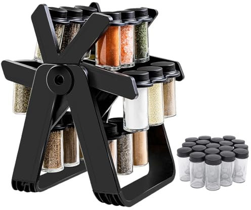 KOOSREEL Présentoir à Épices avec 18 pots à épices,Organiseur rotatif à 360 °,Etagère de Stockage d'Épices pour Condiments, Rangement d'Épices,Pour Rangement Cuisine