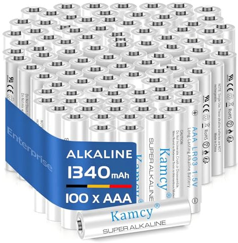 KAMCY Batterie AAA, 100, 1340 mAh, batteria alcalina, 1,5 V AAA Micro LR03, Enterprise, per un'energia affidabile, confezione di immagazzinaggio in confezione ecologica