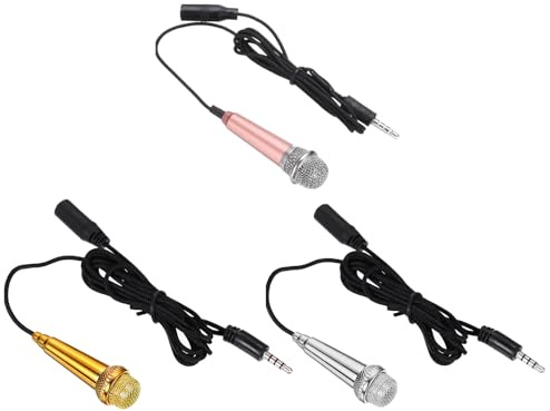QUARKZMAN 3 Stück Mini Mikrofon Winziges Mikrofon Tragbares Mikrofon mit Ohrhörer zum Singen, Sprachaufzeichnung, Video für Telefon Roségold, Silber, Rosarot