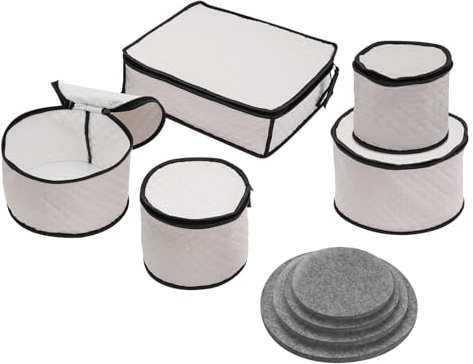 MACOJUCHI Lot de 5 range-assiettes portables, 5 tailles différentes, avec 48 séparateurs en feutre, beige