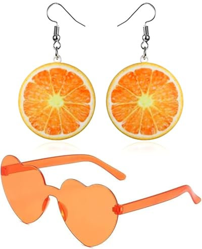 CULEB 1 Paar Fruchtohrringe+1 Herzförmige Sonnenbrille Orange,Lustiges Süßes Aperol Zubehör,Damen Ohrringe Anhänger Gläser,für Karnevalsparty,Geburtstagsgeschenk