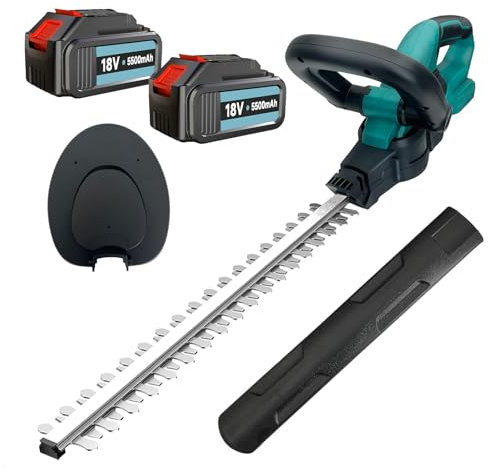 Akku Heckenschere, 17 Zoll Elektrische Gartenschere Heckenschere mit 2 5500mAh Akkus, 44cm Schnittlänge, 16mm Zahnabstand, kompatibel mit Makita BL1850B, Akkus Heckenschere mit Akku und Ladegerät