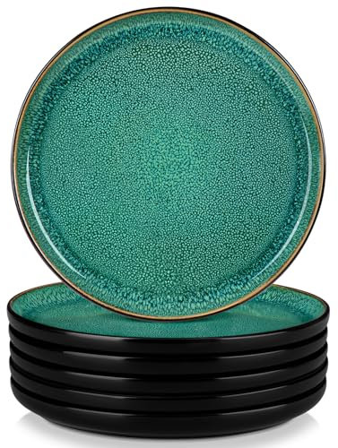 vancasso Série PLAYA Lot de 6 Assiettes Plates en Grès 26 cm - Va au Micro-Ondes, Four et Lave-Vaisselle - Vert Émaillé, Design Élégant et Résistant