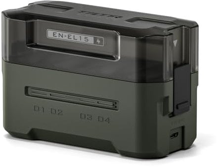 Tilta EN-EL15 Akkuladegerät 4-Kanal-Ladegerät Kompatibel mit EN-EL15/EN-EL15C/EN-EL15B/EN-EL15A Akkus, Tragbare Ladestation TBC-EL15-GN