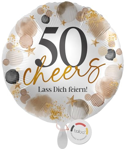 balloa Folienballon XXL 50 Cheers Lass dich feiern, Geburtstagsdeko, 53 cm | Schriftzug 50 Cheers Lass dich feiern, runde Form, XXL, heliumgeeignet, ungefüllt, festliche Deko zum 50. Geburtstag