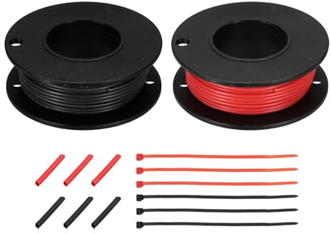 sourcing map 2pcs 28 AWG Silicone Electrical Wire Spool, 28 Gauge 9.1m/30ft Tinned Copper Electrical Wires with Heat Shrink Tubing & Cable Ties for Automotive, RV Inverter - Red & Black