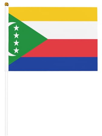 Lot de 10 petits drapeaux des Comores à main, mini drapeaux sur bâton pour fête, activités d'équipe, défilés, décoration de vacances