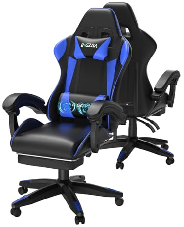 bigzzia Chaise Gaming avec Fonction Massage, Ergonomique Chaise de Gaming | Lombaire & Repose-Pieds, Appui-tête réglable, Dossier inclinable à 135°, Capacité de Charge de 150 kg