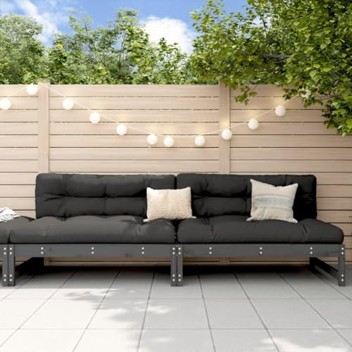IBUQDDV Garten-Mittelsofas 2 STK. Grau 120x80 cm Massivholz Kiefer Modulares Outdoor-Sofa Set mit Latten-Design für Terrasse Garten Innenhof Robustes Stabiles Gestell Bequeme